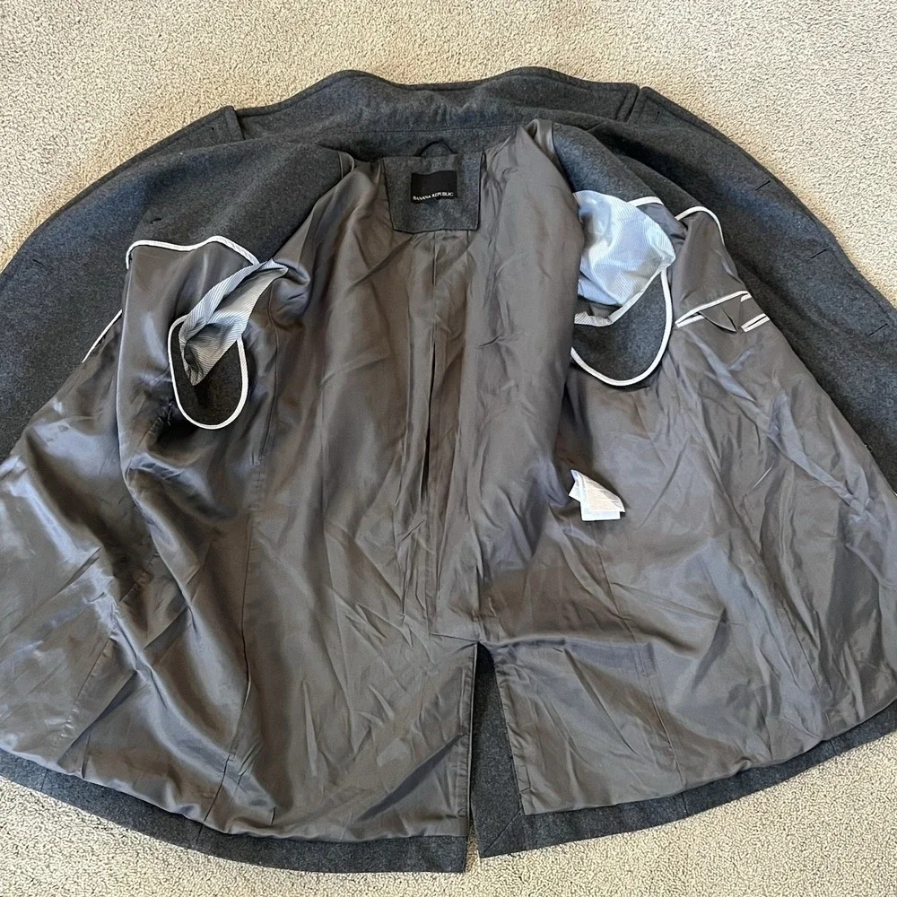 Banana Republic Men XL Gray Wool Blend Double Breasted Peacoat Jacket